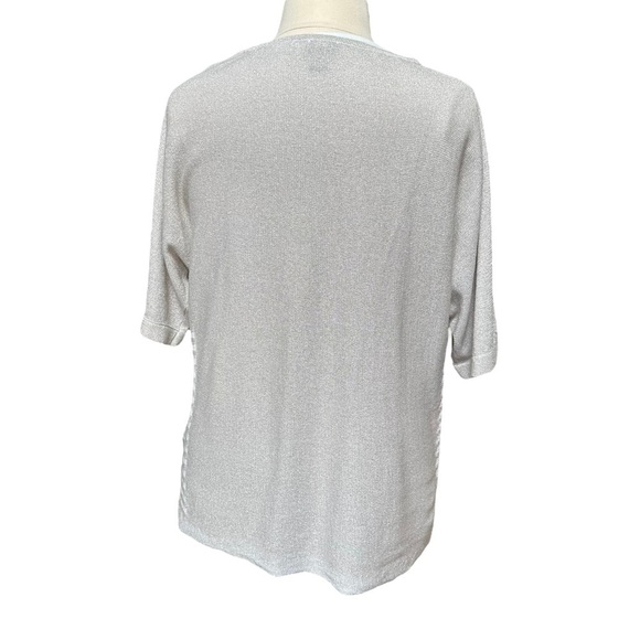 Chico's Silver Metallic Glitter Knit Short Sleeve Top Size: 2 (L) - Picture 3 of 9
